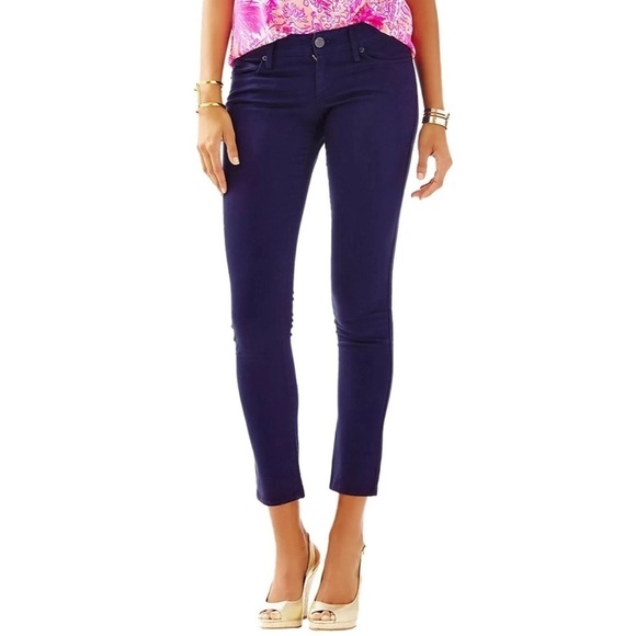 🌸 Lilly Pulitzer Worth Skinny Jean Silk Sateen Pant Midnight Navy Blue 2 - Picture 2 of 10